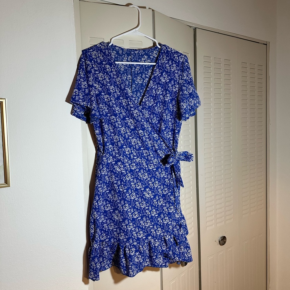 Floral Blue Wrap Dress